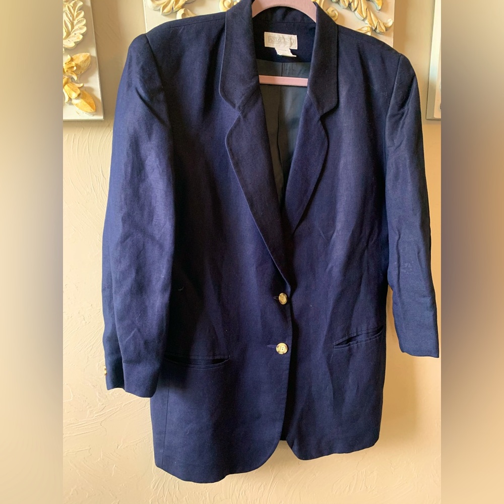 Lands’ End navy blue linen blazer size 8 womens